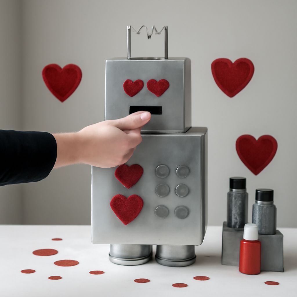 Creative robot valentines box with penguin robot and robot candy